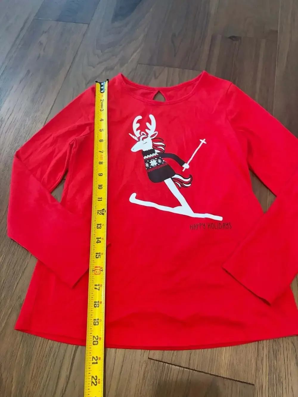 Justice Girls Red Long Sleeve Holiday Skiing Unicorn Reindeer Graphic T-Shirt Si